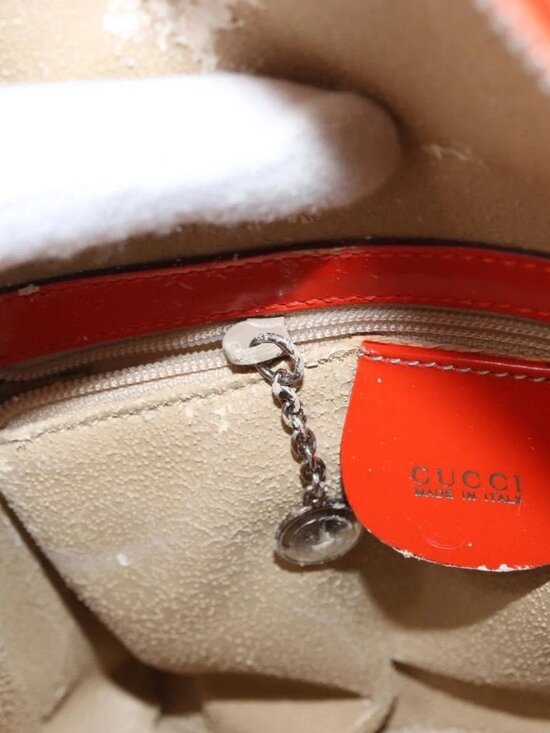 GUCCI Bamboo Shoulder Bag Patent leather Orange Silver 003 1998 0127 Auth main image 12